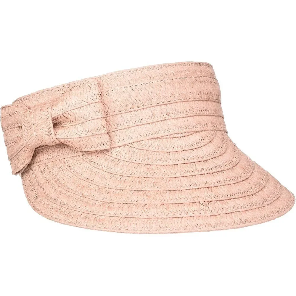 Betsey Johnson Cabow Cutie Blush Straw Visor Bow Gold Logo Heart One Size